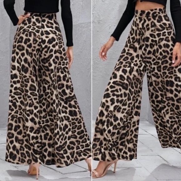 High waist leopard print palazzo Wide Leg pants - Picture 2 of 2